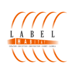 Logo Label Habitat avec cinq arcs orange stylisés et mention création conception construction cornet cazorla